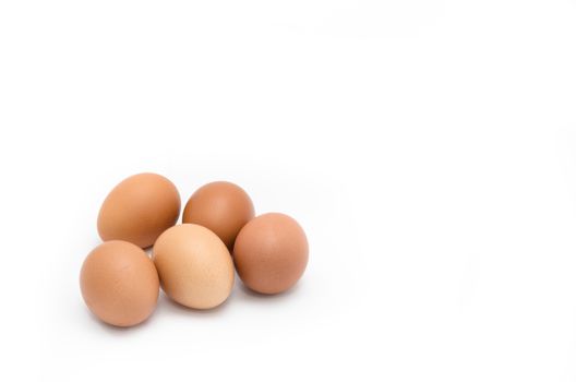 five eggs  on white background
