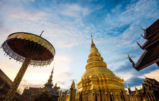 Pagoda in Wat Phra Haripunchai Lamphun, Thailand Buddhist major public attraction