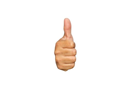 Thumbs expression on white background.