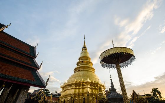 Pagoda in Wat Phra Haripunchai Lamphun, Thailand Buddhist major public attraction