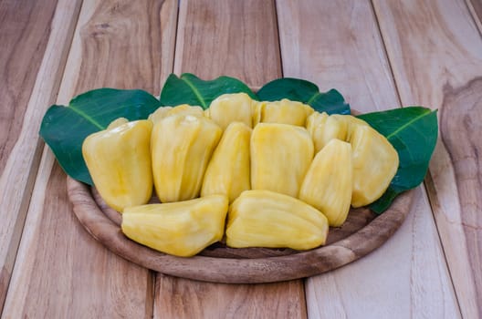 Thailand jackfruit, ripe fruit on wood background