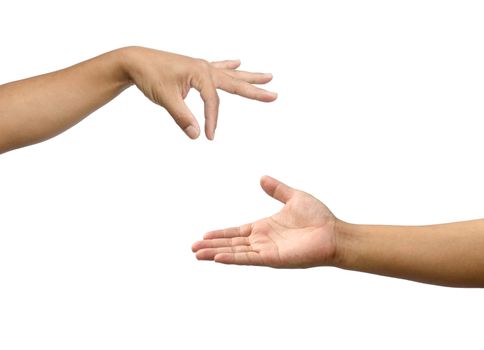 Hand gestures by two people. Expresses support for an opportunity to commensurate with others