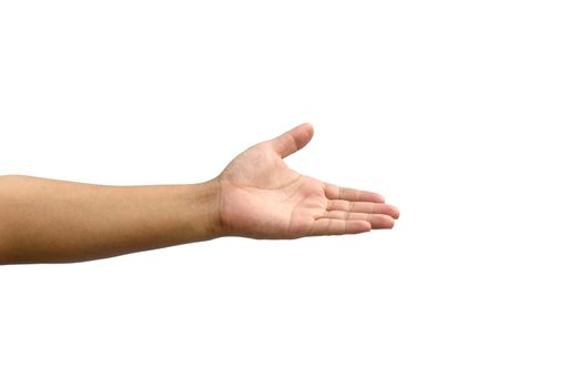 hand reaching for something isolated on a white background