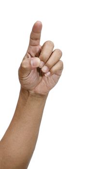 Hand gesture pointing finger on a white background.