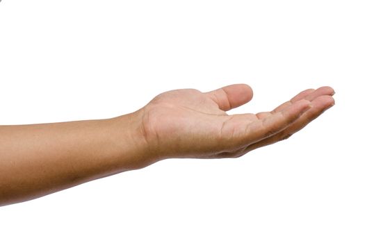hand reaching for something isolated on a white background