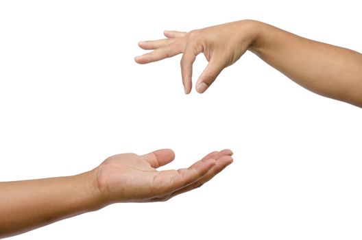 Hand gestures by two people. Expresses support for an opportunity to commensurate with others