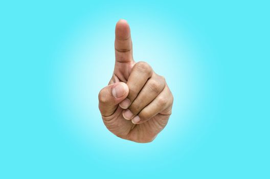hand gesture pointing finger on blue background