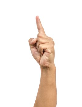 Hand gesture pointing finger on a white background.