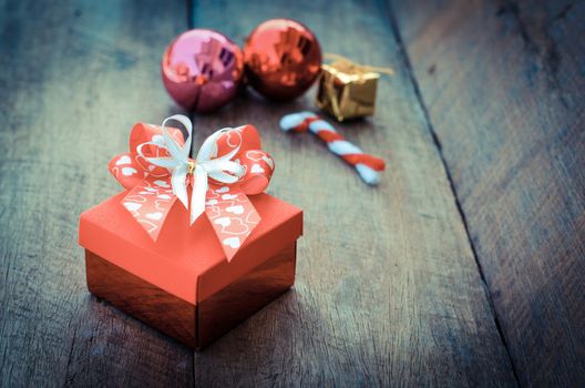 gift box on wooden background.