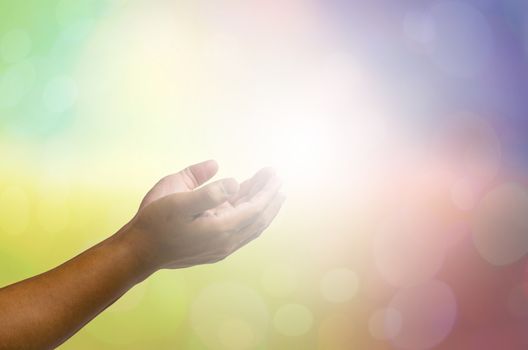 open two hand on blurred abstract background