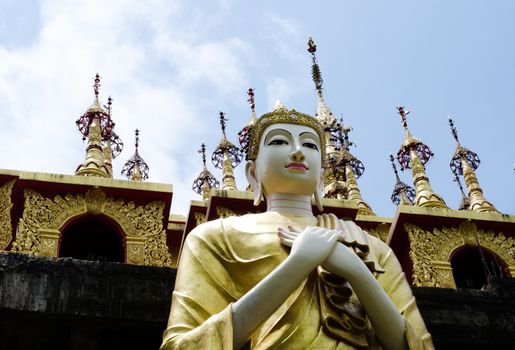 Buddha statue in front of places of worship is the worship of Buddhist.