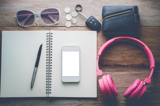Equipment Used car keys, glasses, wallet, coins, pens, notebooks, headsets and smart-phones.