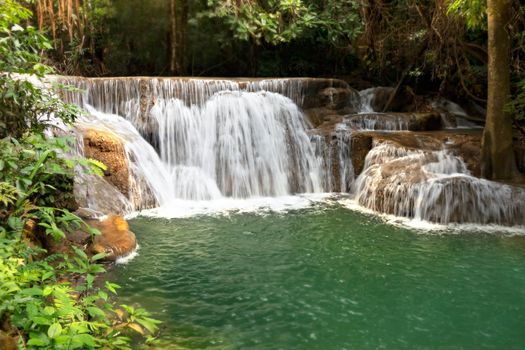 Fresh waterfall in rainforest at National Park, Thailand.