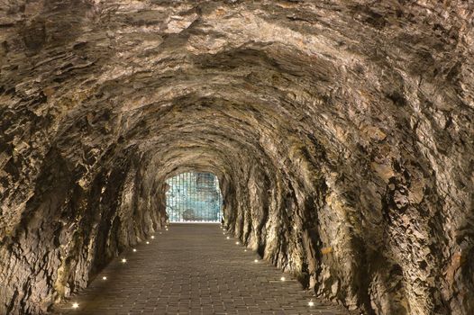 The tunnel to the famous underground lake Proval in Pyatigorsk,Northern Caucasus.