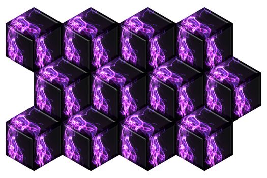 12 square cube surface with purple flames optic on black background
