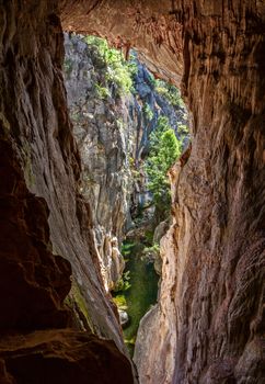 Views through the vave to the gorge filled with freezing cold water of varying depths.  The limestone caves of Wombeyan are between 400 and 430 million years old. 