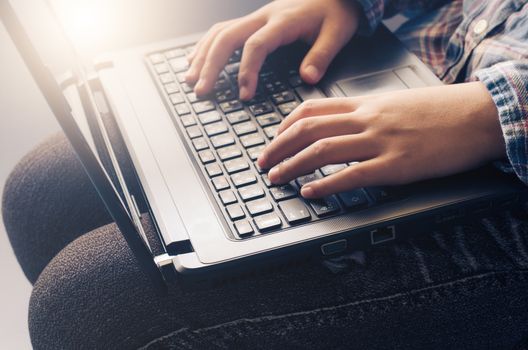 Closeup hand are using laptops