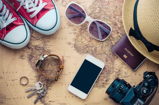 Tourism planning and equipment needed for the trip on map