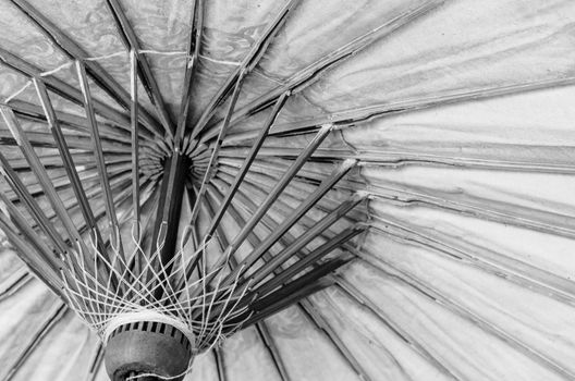 close up traditional umbrella of thailand - tone black and white
