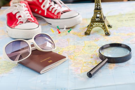 Travel accessories on the map