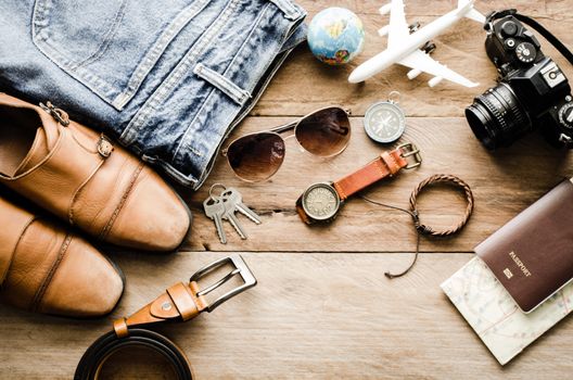 Travel Clothing accessories Apparel on wooden floor