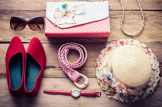 Clothing for women on the wooden floor