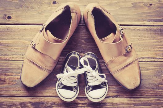 The shoes of father and son concept. father son