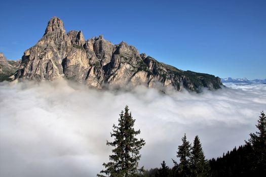 landscape of dolomite's peak, covered by clouds in alto Adige, Sud Tyrol, Italy