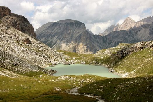 Crespeina lake at Puez odle natural park, Unesco world heritage -  Alta Badia - Landscape of Dolomites mountain in Sud Tyrol, Italy