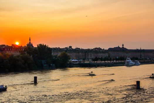 The skyline of Bordeaux at sunset