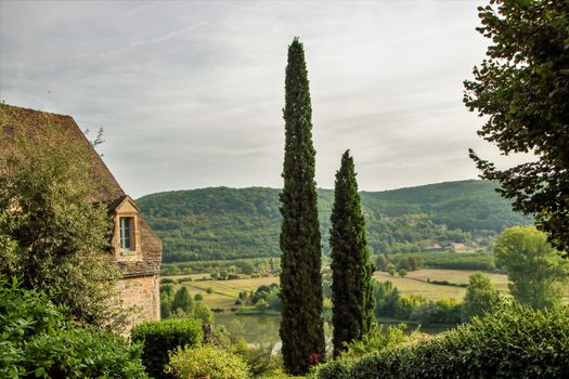 view of  Dordogne river in Aquitaine and so called, perigord noir, from the village of Beynac et Cazenac, France