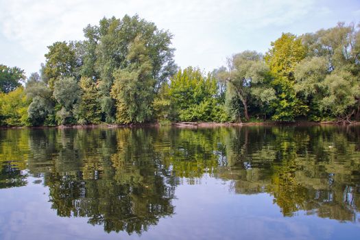 trees reflecting in water of river dordogne in aquitaine, Perigord noir, France
