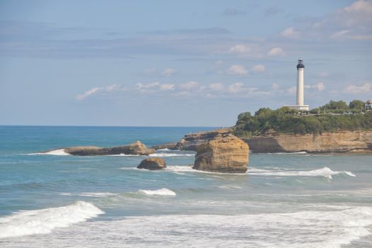 View of la grande plage, the great beach of Biarritz, Pyrenees-Atlantiques, France, in summer.