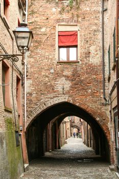 AT FERRARA - ITALY - On 03/25/2016 - The picturesque medieval Via delle Volte at Ferrara, Emilia Romagna,  Italy 