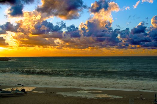 scenic sunset on the Beach of Tropea, Calabria, Italy