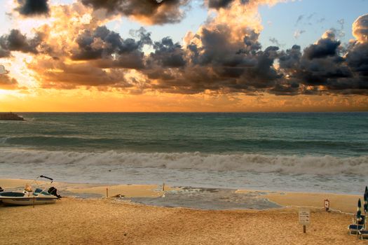scenic sunset on the Beach of Tropea, Calabria, Italy