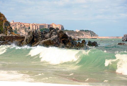 scenic sunset on the Beach of Tropea, Calabria, Italy