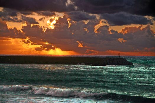 scenic sunset on the Beach of Tropea, Calabria, Italy