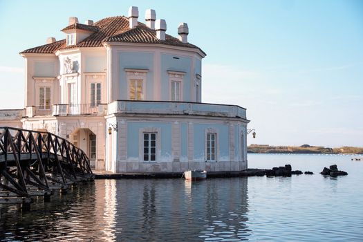 The elegant Casina Vanvitelliana on lake Fusaro, Pozzuoli, Naples, Italy