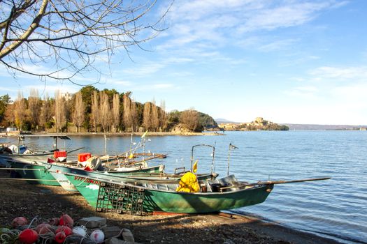 view of the fishermen burg of Marta on Bolsena lake, Lazio, Italy