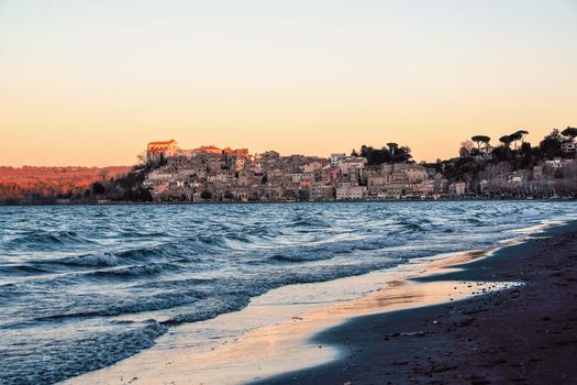 view of the picturesque town of Anguillara Sabazia on  Bracciano lake, Roma, Italy