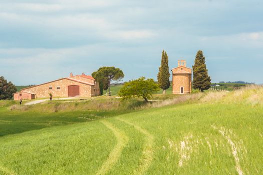 AT SAN QUIRICO D'ORCIA - ON 04/25/2017 - The little church of Vitaleta in Val d'Orcia, Siena, Italy 