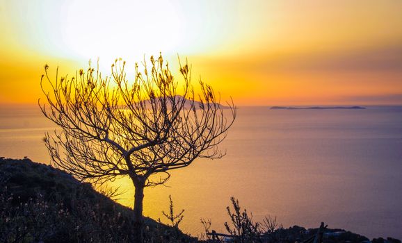 Landscape of Sorrento's peninsula from mount San Costanzo, at Massa Lubrense, Sorrento at sunset