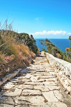 The roman  path to Punta Campanella on Sorrento's peninsula; Naples, italy