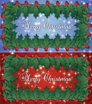 Merry Christmas Double Holly Border With Holly Berries Decoration