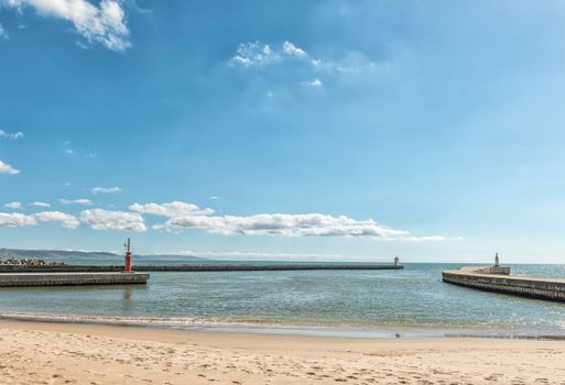 The entrance to the harbor in the mouth of the Berg River in Laaiplek in the Western Cape Province of South Africa