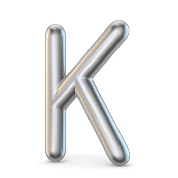 Metal alphabet symbol. Letter K 3D render illustration isolated on white background
