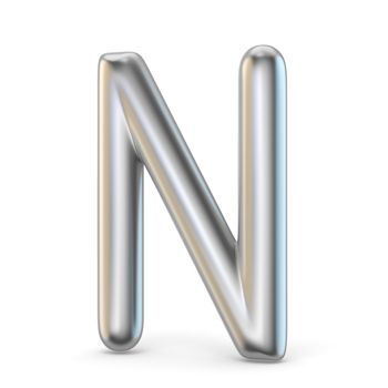 Metal alphabet symbol. Letter N 3D render illustration isolated on white background