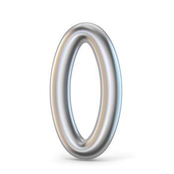 Metal silver font. Number ZERO 0 3D render illustration isolated on white background