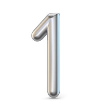 Metal silver font. Number ONE 1 3D render illustration isolated on white background